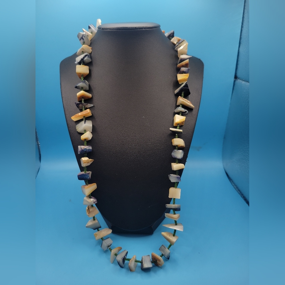 Vintage Mother of Pearl Heavy Block Metal Necklace